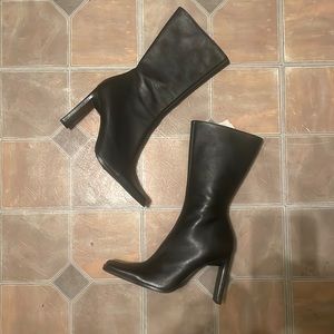 Vintage Steve Madden Y2K 90s Black Leather Boots Chunky Toe Size 8